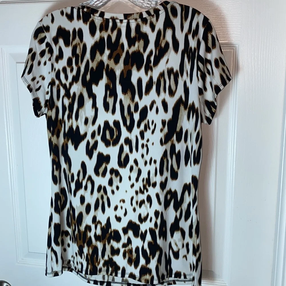 Worthington Animal Print Top Short Sleeves Scoop Neck Size Large